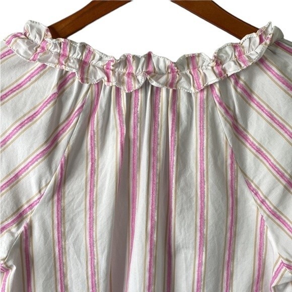 J Crew Tie Front Ruffle Neck Stripe Blouse Top V-Neck Long Sleeve Popover Cotton - Picture 7 of 16